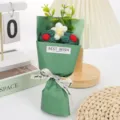 Mini knitted wool flower bouquet detail shot, creative handmade gift for graduation season. - Height approx 15cm / Dark Green