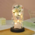 LED glass dome rose soap flower bouquet gift for Valentine's Day birthday romantic decor - Acrylic Cover + Gift Box / Lighted 7 Roses [White]