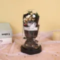 Glass Dome Preserved Rose Soap Flower Bouquet LED Light Romantic Valentine Gift Box - Black Knight