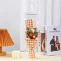 Handmade crochet puff flower bouquet in transparent gift bag with fairy lights, perfect gift. - 3 Pcs Puff Flower with Lights Gift Bag / Wealthy Orange