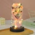 Glass dome eternal rose flower artificial bouquet with LED lights for romantic gift. - Acrylic Cover + Gift Box / Lighted 7 Roses [Girl Pink]