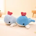 Cute plush whale toy detail, soft blue stuffed animal with love heart pillow for kids. - Love Whale / 21cm Size / Blue
