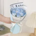 Ramo de flores de jabón rosas azules regalo para San Valentín cumpleaños fiesta romántico - Ramo de 7 Rosas / Con Luces y Bolsa Ventana / Azul Hielo