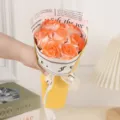 Ramo de rosas de jabon naranja caja de regalo para San Valentin cumpleanos sorpresa romantica. - Ramo de 7 Rosas / Con Luces y Bolsa Ventana / Naranja Atardecer