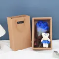Soap rose bouquet gift box with cute bear and paper bag, perfect for Valentine's Day gift. - 7 Flowers Gift Box with Bear / Blue