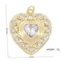 Gold plated heart pendant with micro pave cubic zirconia stones charm for DIY jewelry making - Large Heart Micro-Inlaid White Zirconia Pendant (#4) / Gold