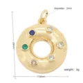 Gold plated donut pendant with colorful zirconia stones, detailed size specifications show. - Multicolor Zirconia Donut Shape Pendant (#12)