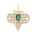 Close-up detail of gold plated DIY jewelry pendant with green stone and clear zirconias. - Rectangular Green Main Stone Pendant (#10)