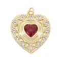 Gold plated copper micro-pave zirconia heart charm pendant detail view for DIY jewelry. - Large Heart Micro-Inlaid Red Zirconia Pendant (#7)
