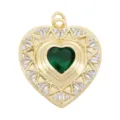 Gold plated heart pendant charm with green stone and cubic zirconia for DIY jewelry making. - Large Heart Micro-Inlaid Green Zirconia Pendant (#6)