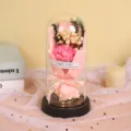 Glass Dome Preserved Flower Rose LED Light Bouquet Romantic Valentine Birthday Gift - Pink Carnation