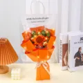 Handmade crochet sunflower bouquet gift with transparent bag and warm led lights for romantic occasions. - 6 Pcs with Lights Gift Bag / Sunflower