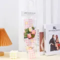 Handmade crochet wool flower bouquet in transparent gift bag with fairy lights for gift. - With LED Light / Pink