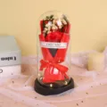 Glass Dome Preserved Rose Flower Soap Bouquet LED Light Valentine's Day Gift Home Decor - Red Carnation