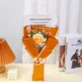 Handmade Knitted Sunflower Flower Bouquet Crochet Rose Gift Orange Gift Bag with LED Light - 6 Pcs with Lights Gift Bag / Yellow Rose