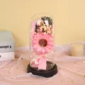 Pink sunflower glass dome light romantic gift for Valentine's day eternal flower decor - Pink Sunflower
