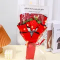 Handmade knitted rose flower bouquet with gift bag and fairy lights, perfect Valentine's Day gift. - 6 Pcs with Lights Gift Bag / Red Rose