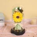 Sunflower glass dome eternal flower LED light gift romantic bedroom desktop decoration ornament. - Sunflower