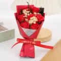Red soap rose artificial flower bouquet with gypsophila for Valentine's Day gift and decor - Babys Breath and 7 Roses Gift Box / Height approx 18cm / Bright Red