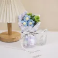 Handmade crochet flower bouquet mini knitted wool flowers summer plaid Valentine gift - Blue