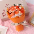 Mini soap rose bouquet with dried baby's breath, perfect Valentine's Day gift and decor. - Sunset Orange