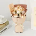 Artificial soap rose bouquet with fairy lights and gypsophila gift for valentine day. - Cappuccino