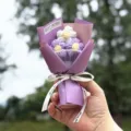 Handmade crochet mini flower bouquet detail, lovely purple knitted floral gift, cozy decor. - Purple