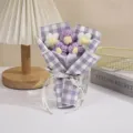 Handmade crochet puff flower bouquet knitted cute mini floral gift desktop decor - Purple