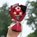 Handmade knitted mini flower bouquet crochet floral gift for special occasions and holidays. - Red