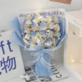 Blue soap roses bouquet with fairy lights 19pcs artificial flowers gift for women girlfriend - 19 Roses Ice Blue With Light Gift Bag / Ice Blue