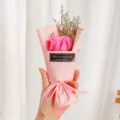 Mini soap rose bouquet detail view, romantic gift for Valentine Day party favors. - Pink