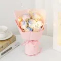 Beautiful soap rose bouquet with fairy lights and baby's breath, perfect gift for romantic days. - Gypsophila + 7 Roses [Pink Snow Mountain] with Light Gift Bag
