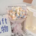 Blue pink soap rose bouquet with LED lights, perfect romantic gift for Valentine's Day. - 19 Roses Snow Mountain Pink With Light Gift Bag / Pink Snow Mountain