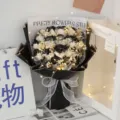Luxury soap rose bouquet with fairy lights, perfect gift for Valentine's Day and birthdays. - 19 Roses Black Knight With Light Gift Bag