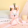 Miniature rose soap flower bouquet with gypsophila, perfect romantic gift for Valentine's Day. - Girly Pink