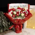 Handmade Christmas knitted crochet flower bouquet with santa design and led lights. - Bouquet + Handbag + Light String / Snowman Red Wool Flower Finished