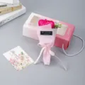 Rose soap flower bouquet gift box with elegant ribbon and greeting card for romantic occasion - Handheld 3 Roses Rose Red