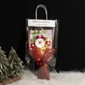 Handcrafted Christmas crochet knitted wool flower bouquet gift with led lights detail view - Santa Claus 3 Flowers Red Finished