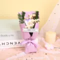Exquisite mini soap flower bouquet with dried baby breath, perfect romantic gift for lovers. - Lilac Purple