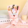 Mini soap rose bouquet with gypsophila, pink wrapping and ribbon, perfect Valentine gift. - Pink Snow Mountain