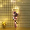 Soap flower bouquet gift bag with LED fairy lights, romantic Valentine Day present for her. - Medium 3 Roses [Purple] with Light Gift Bag
