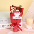 Mini soap rose bouquet with dried baby's breath, perfect romantic gift for Valentine's Day. - Passionate Red
