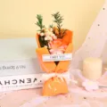 Exquisite mini soap flower bouquet with dried gypsophila and rose, perfect gift for Valentine. - Sunset Orange