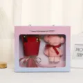 Valentine gift box set with soap flower bouquet and towel bear for romantic occasions. - Red Carnation Bouquet + Towel Bear Gift Box