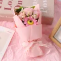 Mini bouquet di rose di sapone regalo fiori artificiali romantico san valentino - Girasole e 3 Rose Scatola Regalo / Altezza circa 18cm / Rosa chiaro