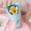 Bouquet di fiori di sapone confezione regalo con girasole e rose per San Valentino. - Girasole e 3 Rose Scatola Regalo / Altezza circa 18cm / Blu Ghiaccio