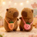Joli jouet en peluche capybara avec sac carotte et fraise poupée en tissu douce principale - Capybara avec Sac à Dos [22CM]