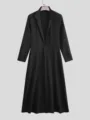 Men's Long Suit Coat Stand Collar Single Button A-Line Banquet Outerwear Black Color - S / Black