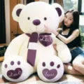 Giant plush teddy bear stuffed animal toy with cute scarf and heart paw pads for gift - Starry Purple / Total Length 1m (Right Angle 1.4m)