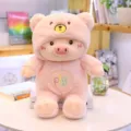 Cute pink pig plush toy wearing bear hoodie doll soft stuffed animal pillow for kids gift - Pink / 45 cm